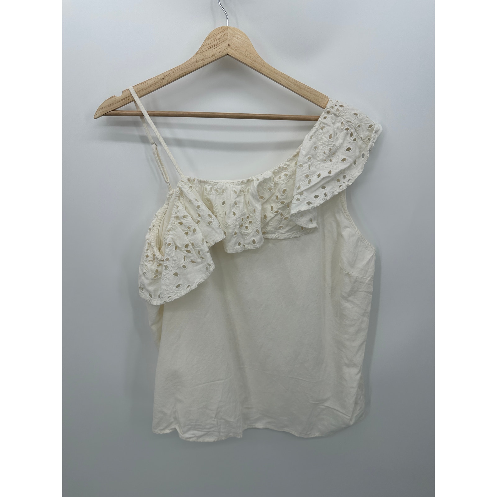 Old Navy Womens Top Oneshoulder Ruffle Trim Size Xl Cream Cotton Linen Summer